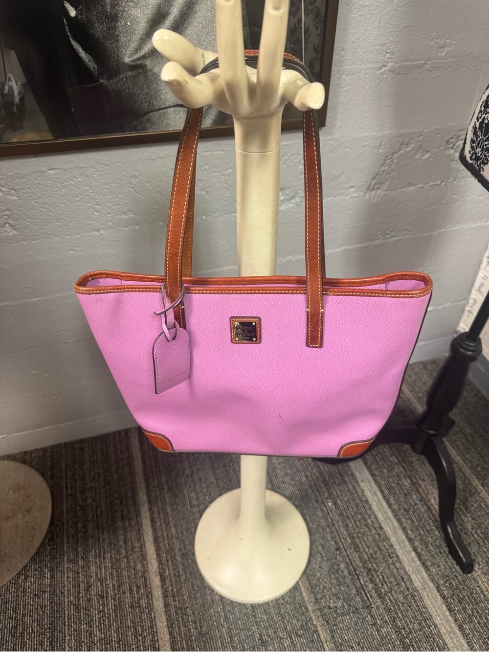 Dooney & Bourke Leather Pink Tote with Brown Trim